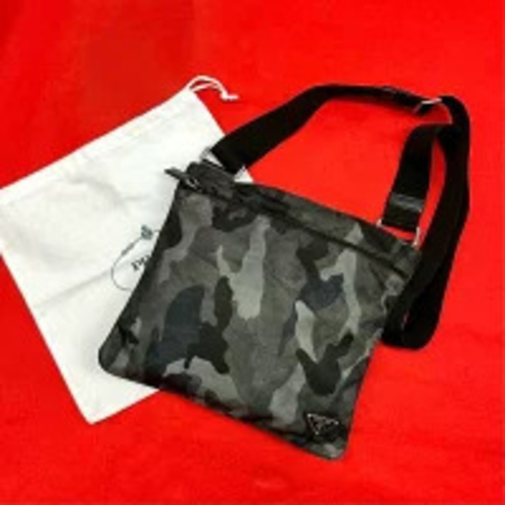 Prada Triangle Camouflage Saffiano Leather Sacoche Shoulder Bag Black